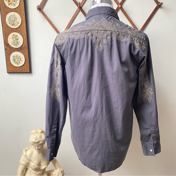 Lucky Brand Bohemian Embroidery Trim Button Up Shirt - Picture 2 of 16